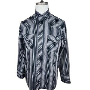 Wrangler Shirt Mens L Western Fashion Snap Black Silver Striped Long Sleeve